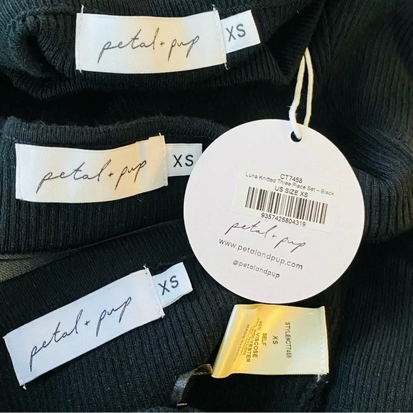 Petal & Pup NEW Luna 3 Piece Knitted Set Black Sweater Midi Dress Size XS - Picture 13 of 14